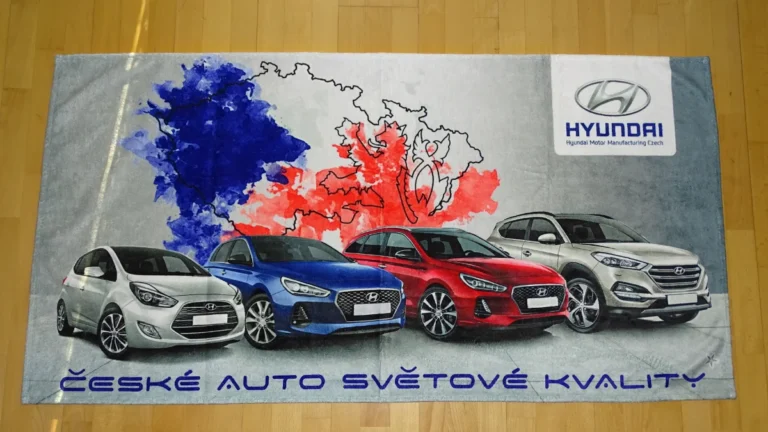 Reklamný uterák Hyundai s celoplošnou plnofarebnou digitálnou potlačou