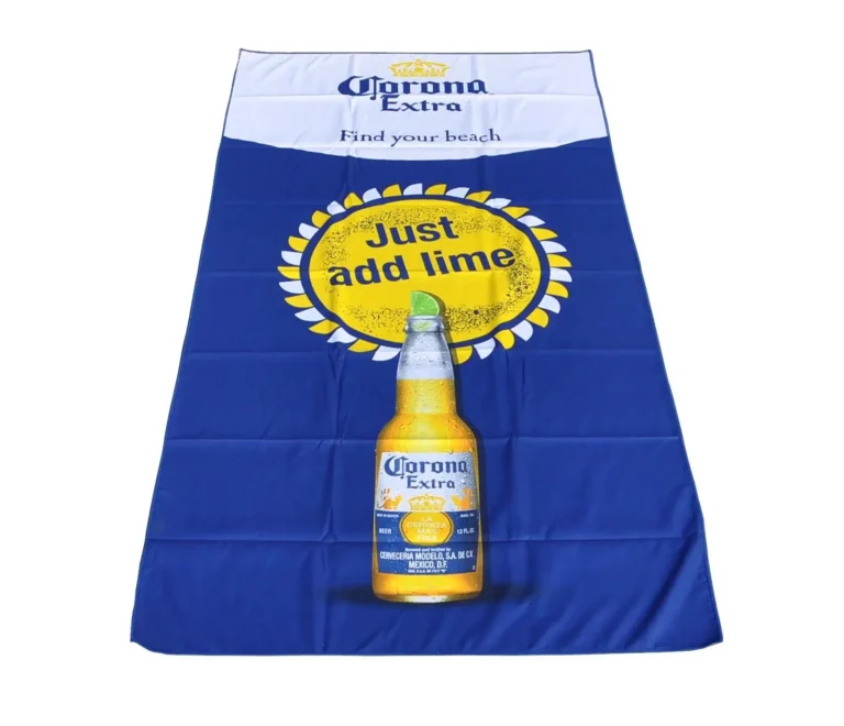 Plážový reklamný uterák Corona Extra s detailnou plošnou potlačou do vlákna